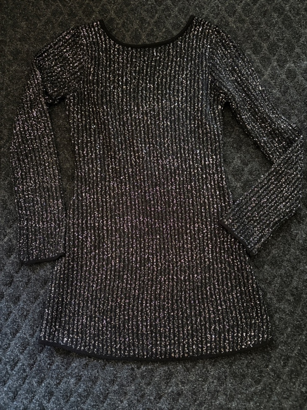 Z Supply Women’s Black w/ Silver Sparkle Sequins Mini Dress Long Sleeve Size M